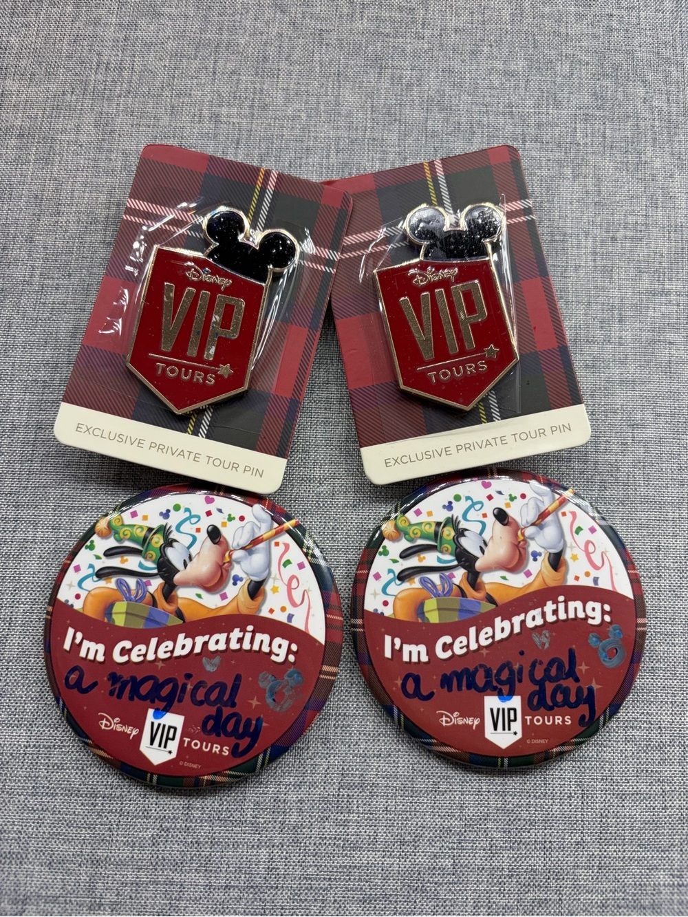 Disney Red VIP Tours Enamel Pins & Celebration Buttons Set